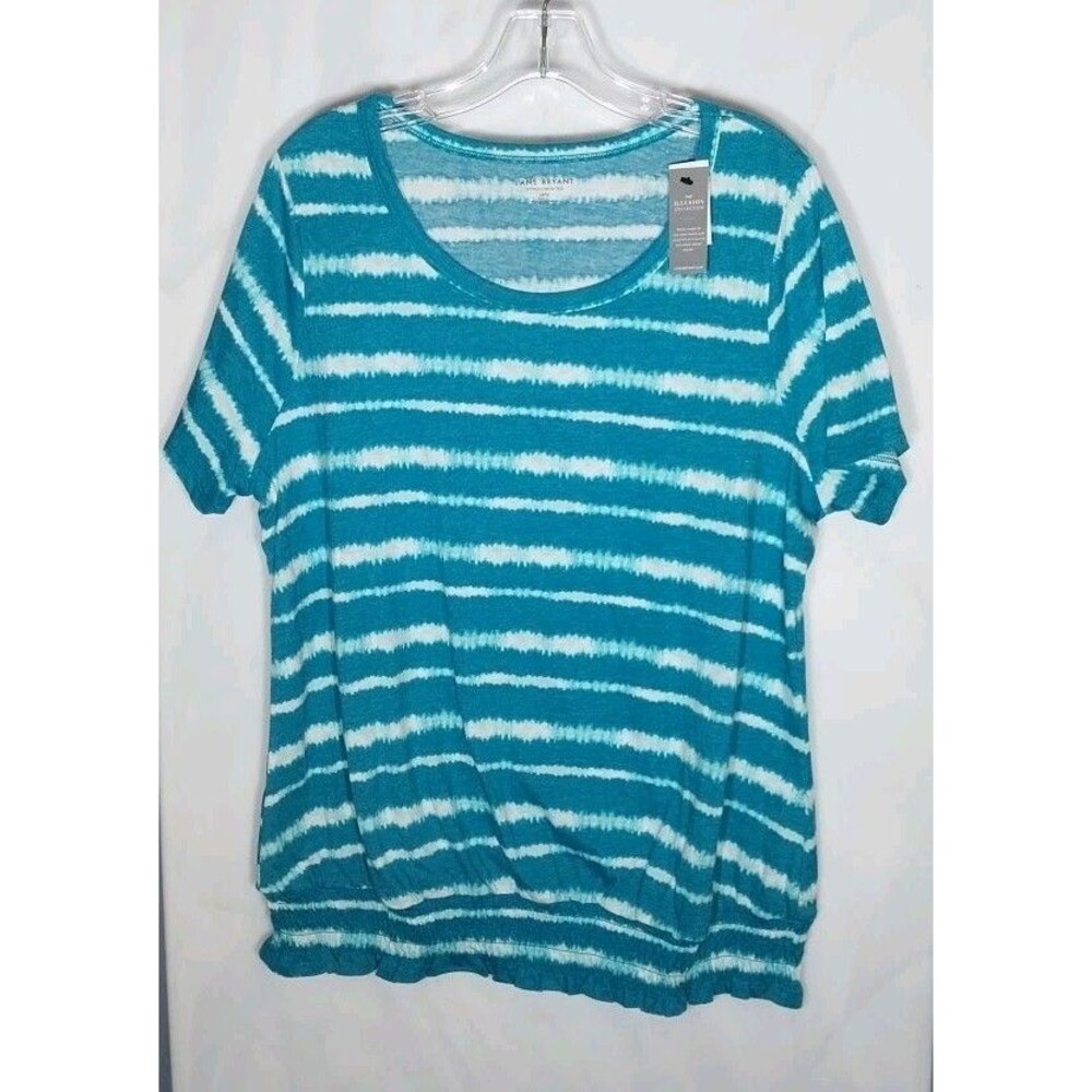Lane Bryant 14/16 Turquoise Tie Dye Tee Smocked Hem Scoop Neck Stretch Top NWT